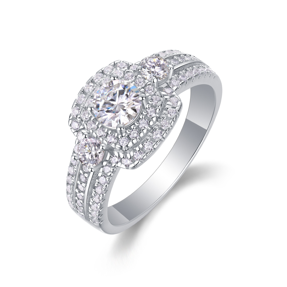 0.5Ct Round Cut Moissanite Wide Band  Elegant Design Sterling Silver Engagement Ring
