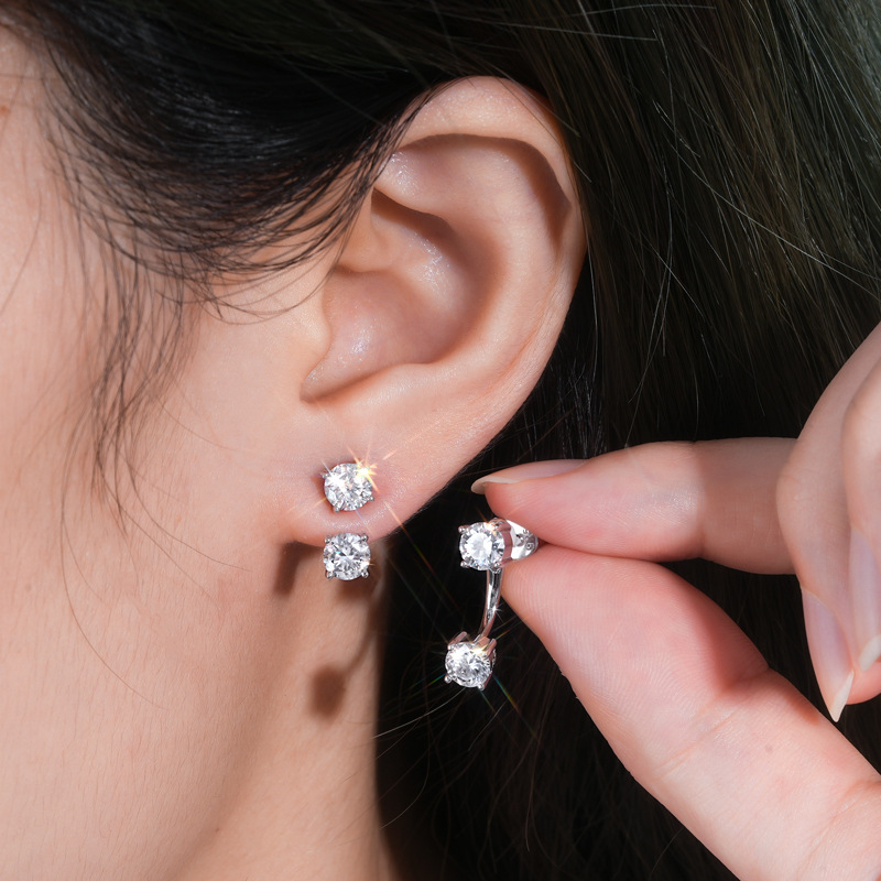 2Ct Moissanite Double-Stud Drop Design Earrings in 925 Silver