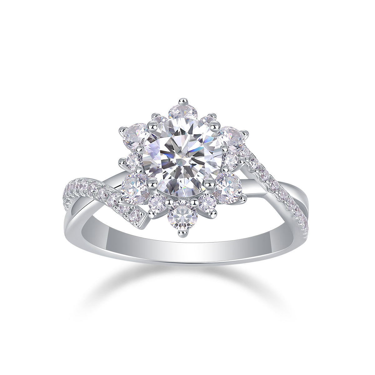 1Ct Round Cut Moissanite Elegant Floral Halo Design Sterling Silver Engagement Ring
