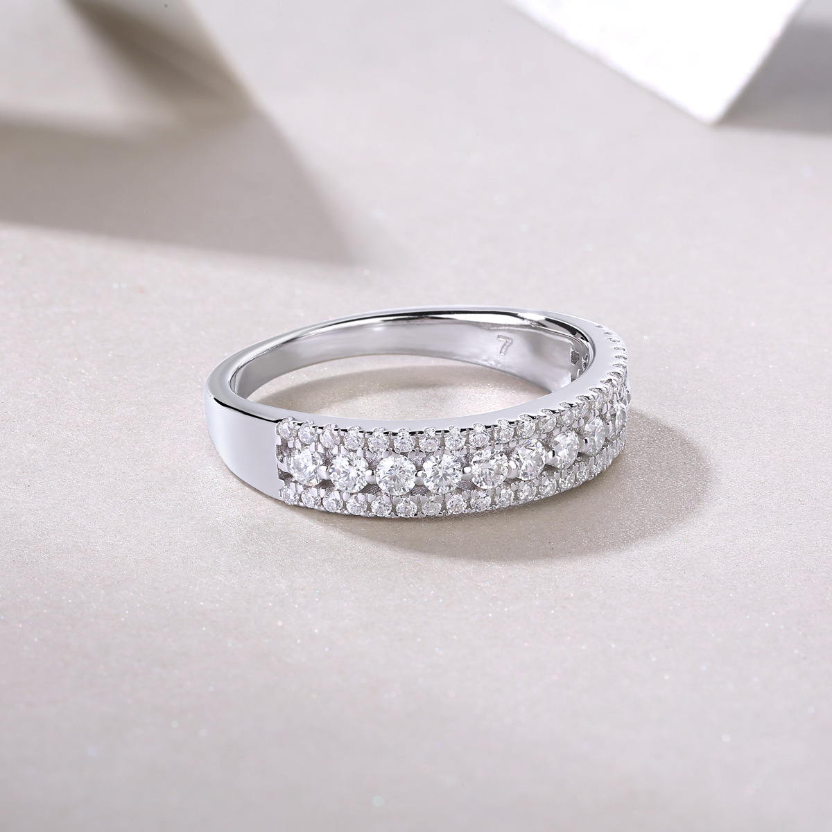 Moissanite Round Cut Half Eternity Wedding Band Stackable Ring-Sterling Silver-lornajewelry
