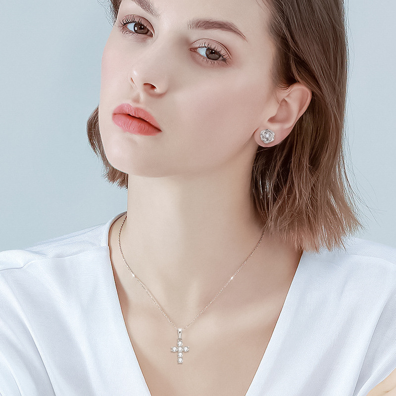 Moissanite Rose Flower Design Earrings
