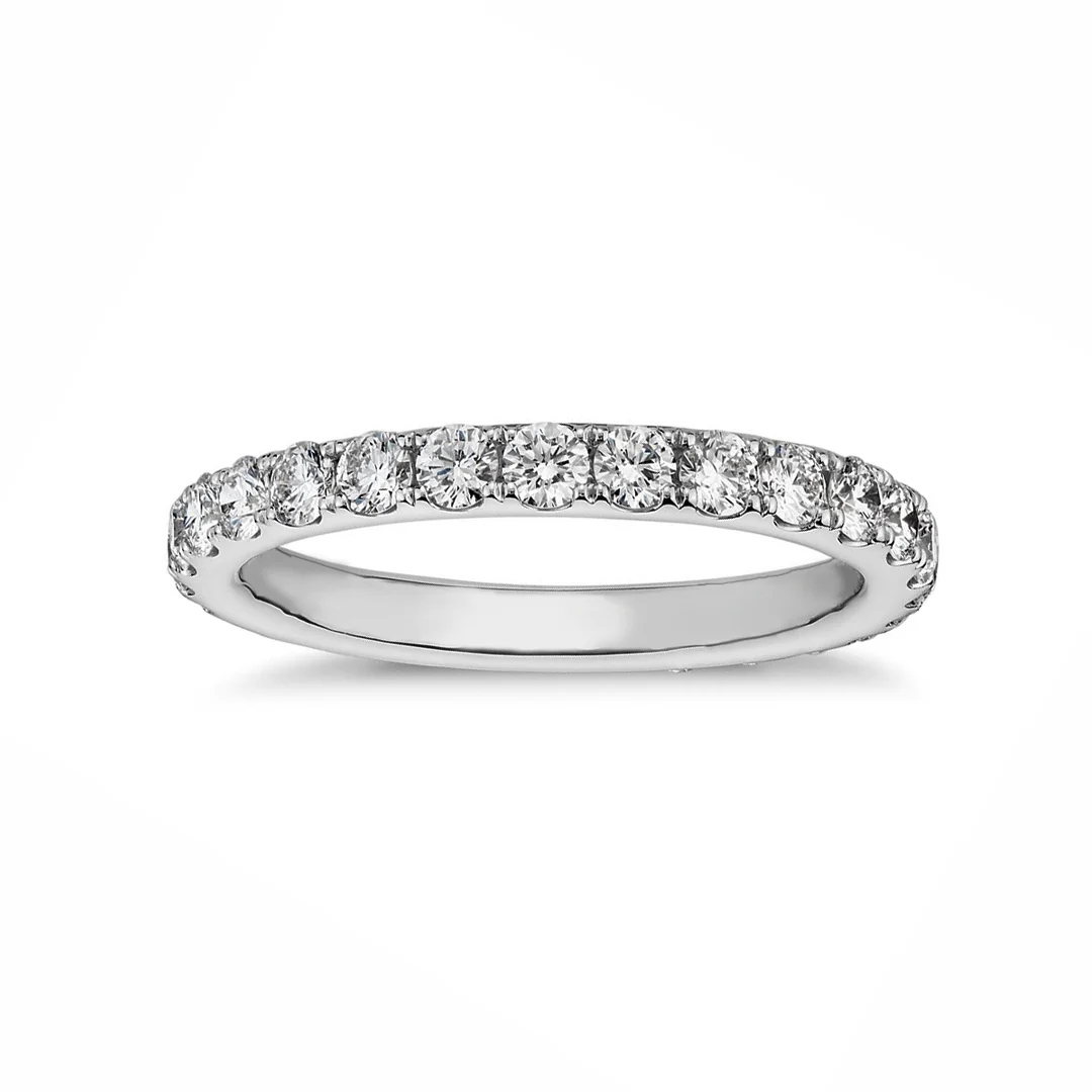 Moissanite Pave Full Eternity Wedding Band Stackable Ring In Sterling Silver-Sterling Silver-lornajewelry