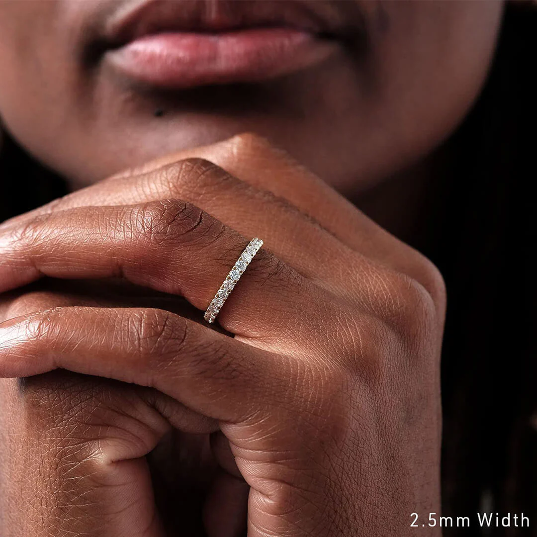 Moissanite Pave Full Eternity Wedding Band Stackable Ring In Sterling Silver-Sterling Silver-lornajewelry