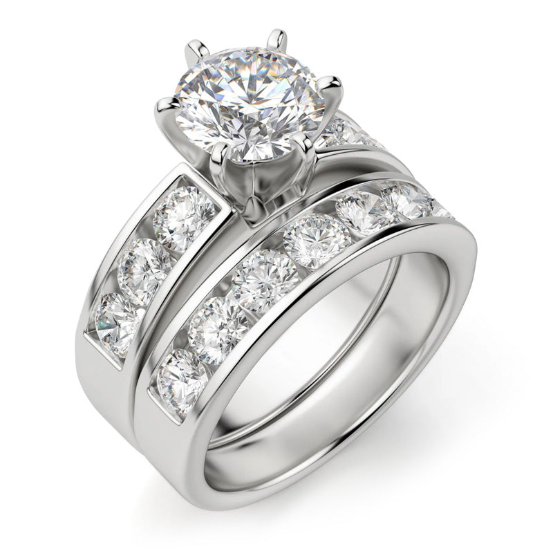 2Ct Moissanite Round Cut Channel Set Engagement Ring-Sterling Silver-lornajewelry