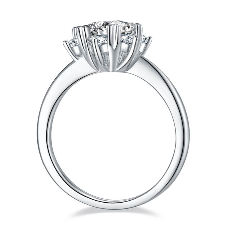 1Ct Moissanite Round Starflower Side Stone Engagement Ring-Sterling Silver-lornajewelry