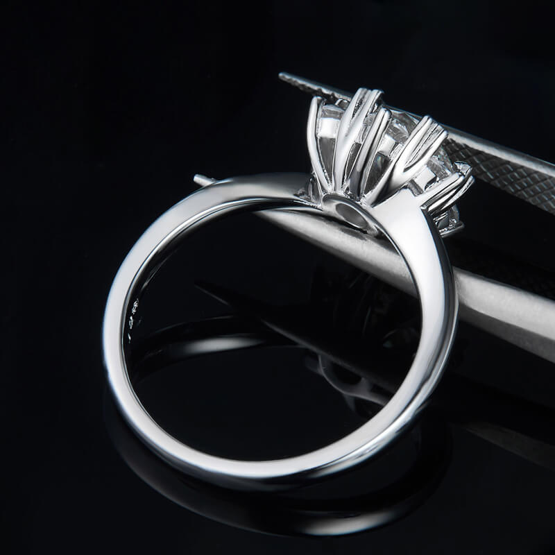 1Ct Moissanite Round Starflower Side Stone Engagement Ring-Sterling Silver-lornajewelry