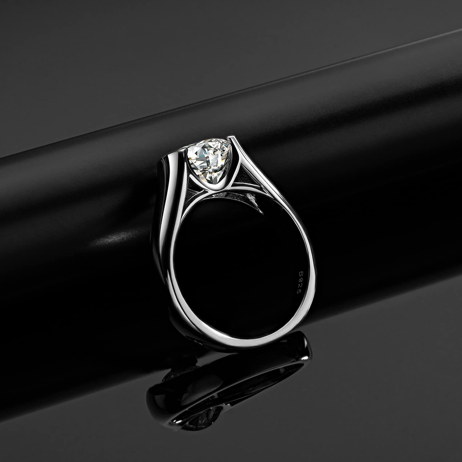 1Ct/2Ct/3Ct Moissanite Solitaire Half Bezel Set Sterling Silver Engagement Ring-Sterling Silver-lornajewelry