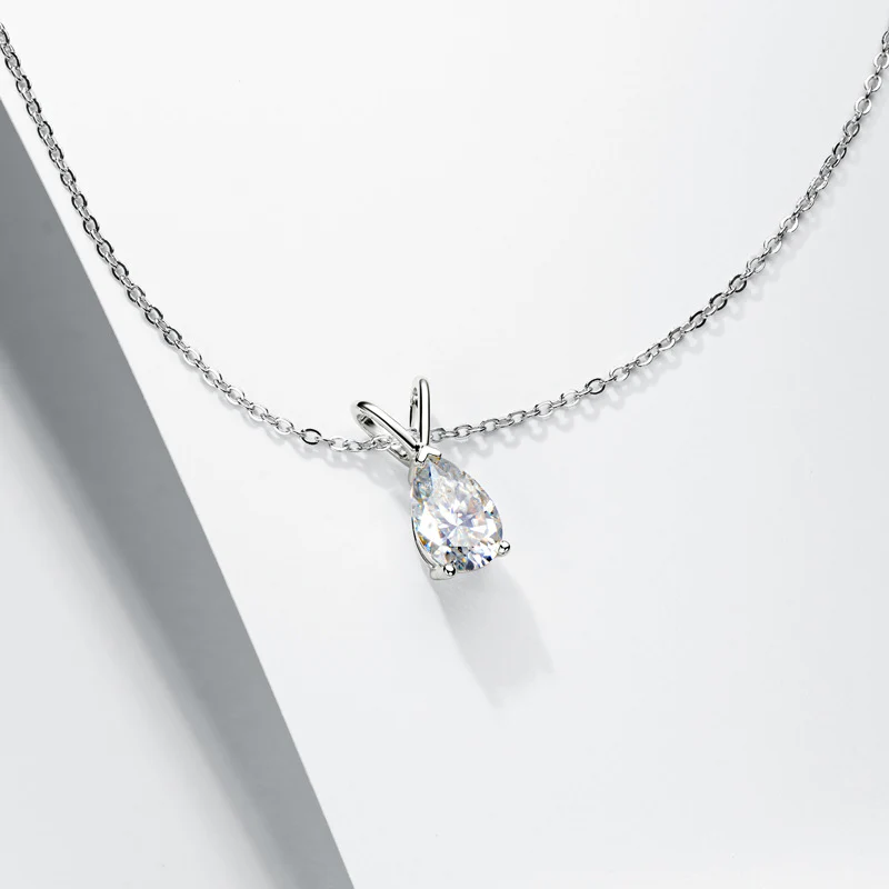 Moissanite Solitaire Pear-Cut Sterling Silver Necklace Pendant-Sterling Silver-lornajewelry