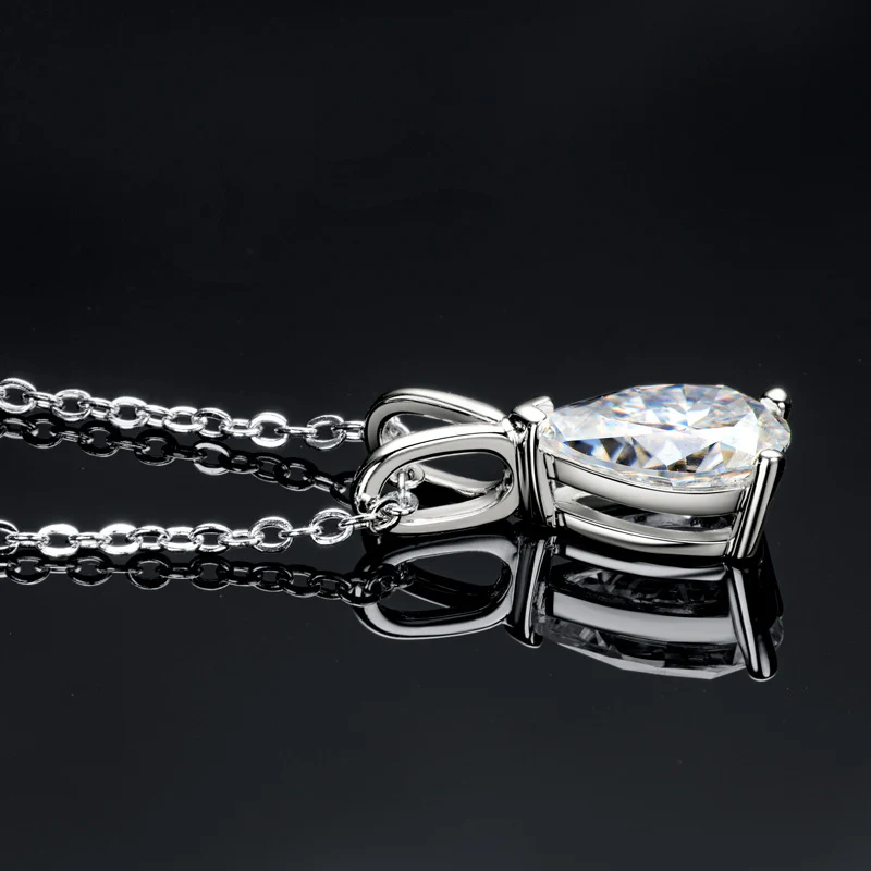 Moissanite Solitaire Pear-Cut Sterling Silver Necklace Pendant-Sterling Silver-lornajewelry