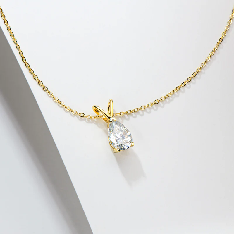 Moissanite Solitaire Pear-Cut Sterling Silver Necklace Pendant-Sterling Silver-lornajewelry