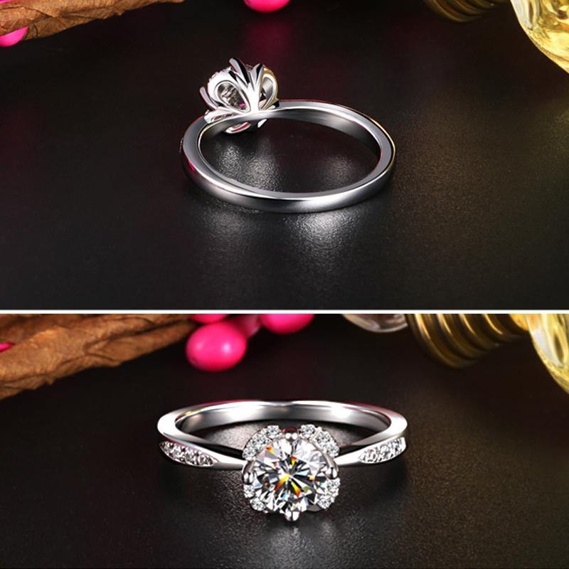 1Ct Moissanite Fashion Flower Side Stone Sterling Silver Wedding Ring-Sterling Silver-lornajewelry