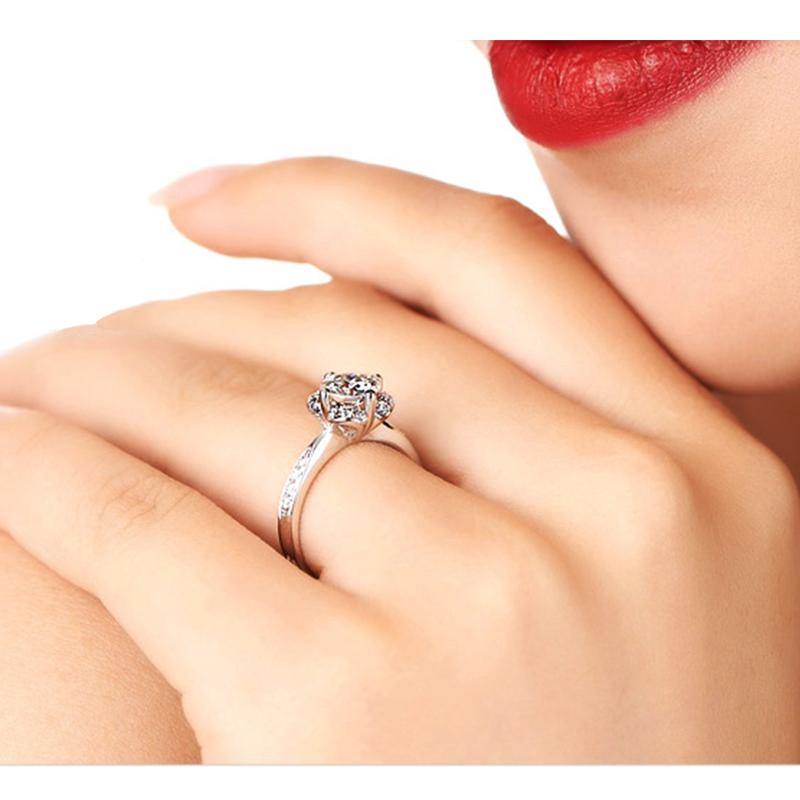 1Ct Moissanite Fashion Flower Side Stone Sterling Silver Wedding Ring-Sterling Silver-lornajewelry