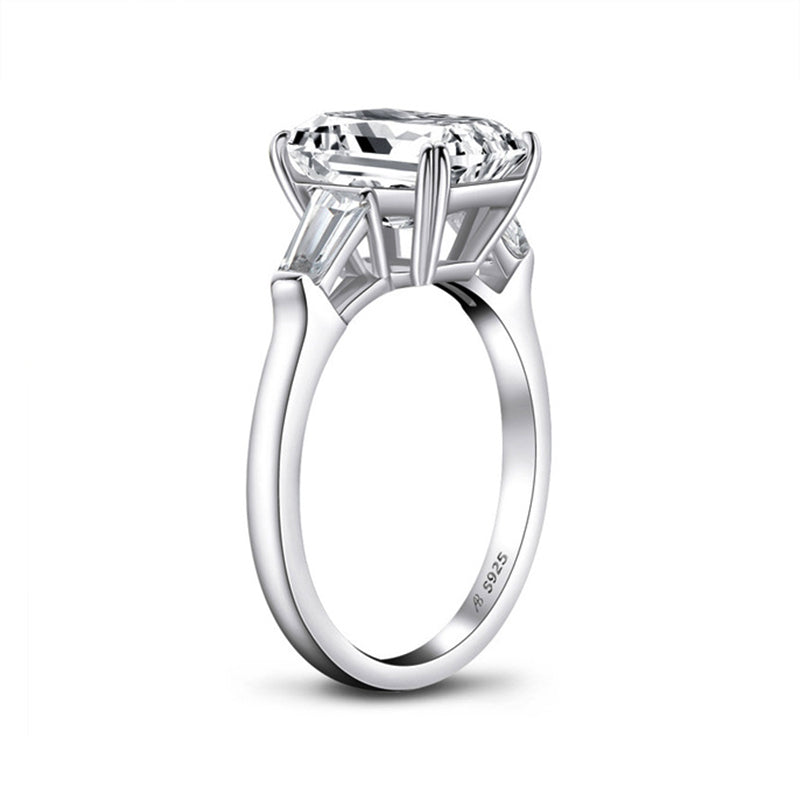 3Ct Three Stone Emerald Cut Tapered Baguette Engagement Ring-Sterling Silver-lornajewelry
