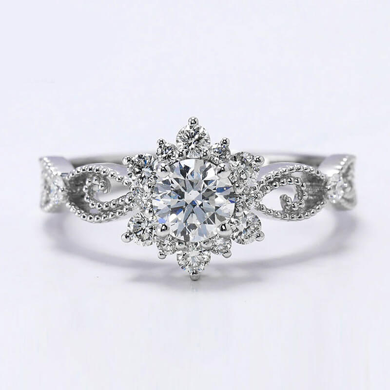 1Ct Moissanite Vintage Round Twisted Vine Engagement Ring-Sterling Silver-lornajewelry
