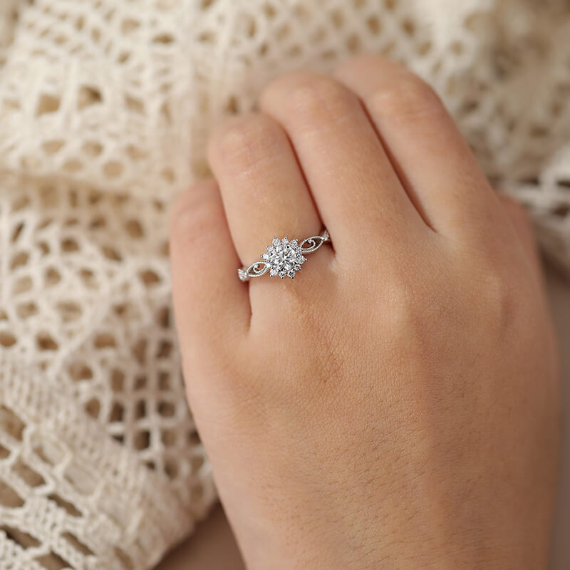 1Ct Moissanite Vintage Round Twisted Vine Engagement Ring-Sterling Silver-lornajewelry