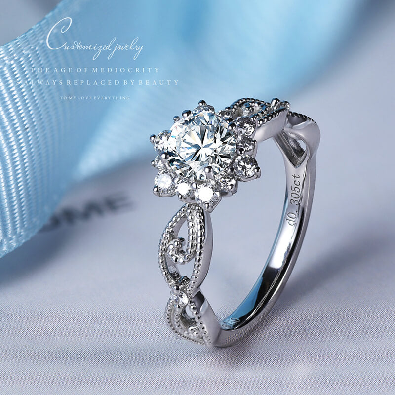1Ct Moissanite Vintage Round Twisted Vine Engagement Ring-Sterling Silver-lornajewelry