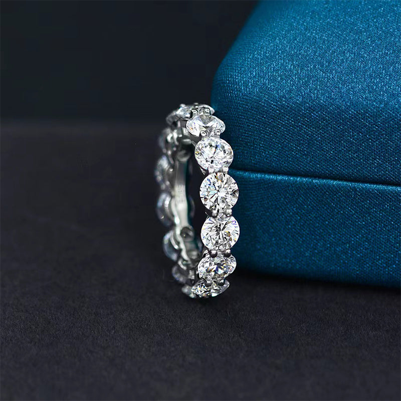 Classic Eternity Round Cut Women's Wedding Ring Band for Anniversary-Sterling Silver-lornajewelry