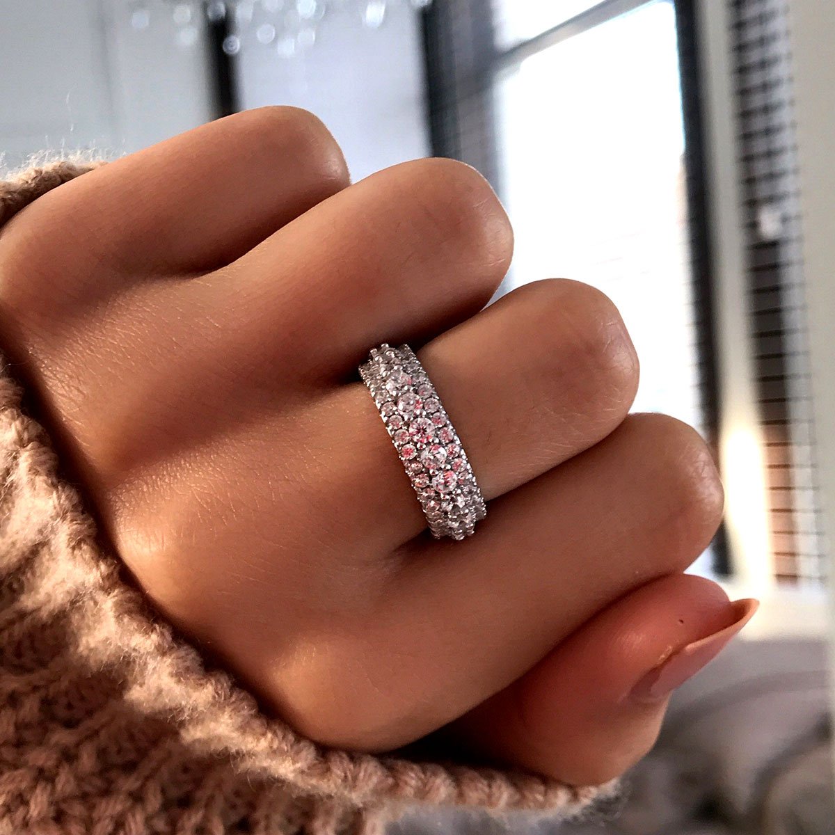 Moissanite Fashion Eternity 3 Row Design Round Cut Women's Wedding Band Ring-Sterling Silver-lornajewelry