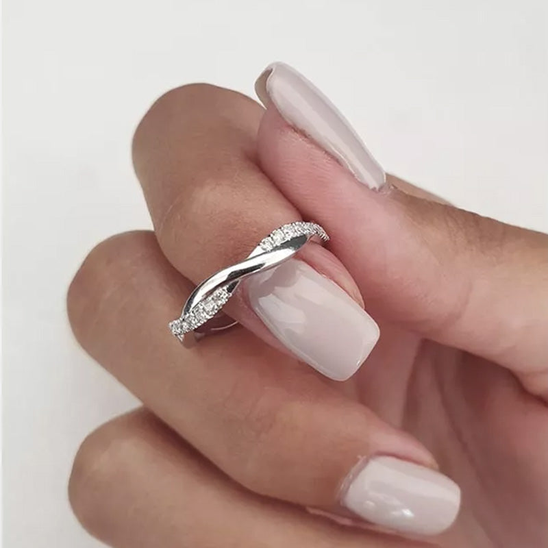 Moissanite Twist Eternity Wedding Band Stackable Ring-Sterling Silver-lornajewelry