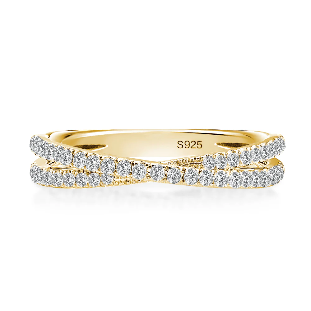 Luna Moissanite Round Cut Classic X Criss Cross Half Eternity Wedding Band In Sterling Silver