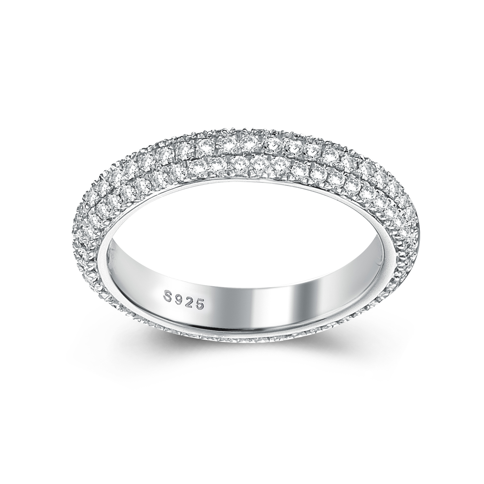 Vintage 3 Row Design Round Cut Women's Wedding Band In Sterling Silver-Sterling Silver-lornajewelry