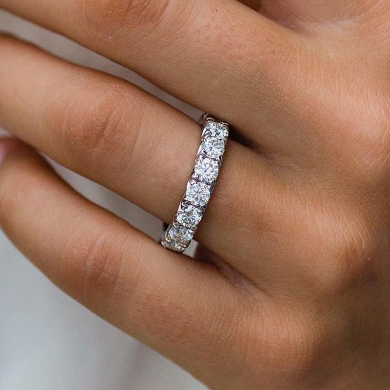 Stunning Round Cut Women's Wedding Band In Sterling Silver-Sterling Silver-lornajewelry