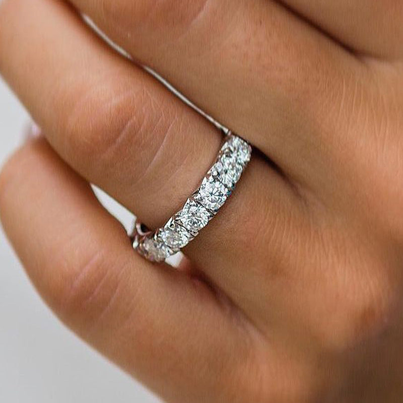 Stunning Round Cut Women's Wedding Band In Sterling Silver-Sterling Silver-lornajewelry