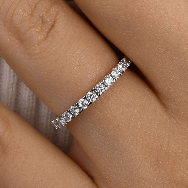 Round Cut Half Eternity Women's Wedding Band-Sterling Silver-lornajewelry