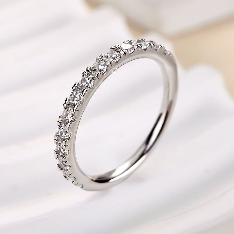 Round Cut Half Eternity Women's Wedding Band-Sterling Silver-lornajewelry