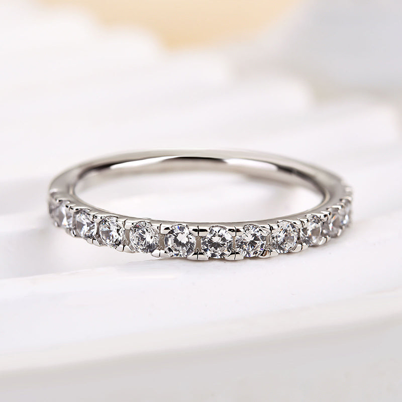 Round Cut Half Eternity Women's Wedding Band-Sterling Silver-lornajewelry
