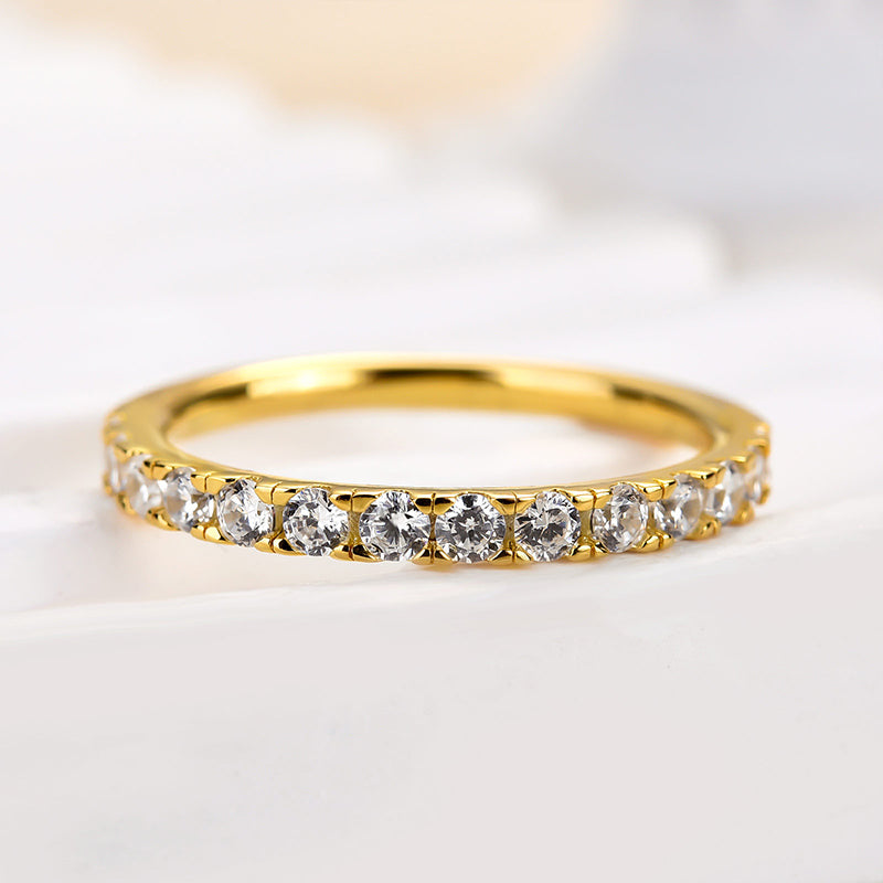 Round Cut Half Eternity Women's Wedding Band-Sterling Silver-lornajewelry