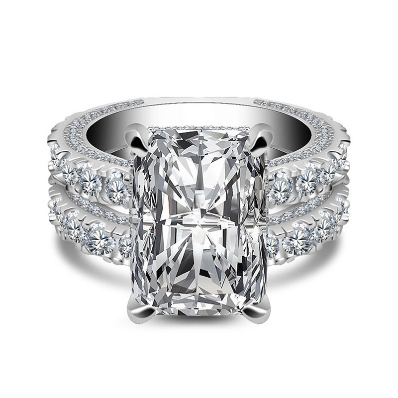 Luna Moissanite 7.0 Ct Radiant Cut Luxury 2-Pc Wedding Ring Set In Sterling Silver