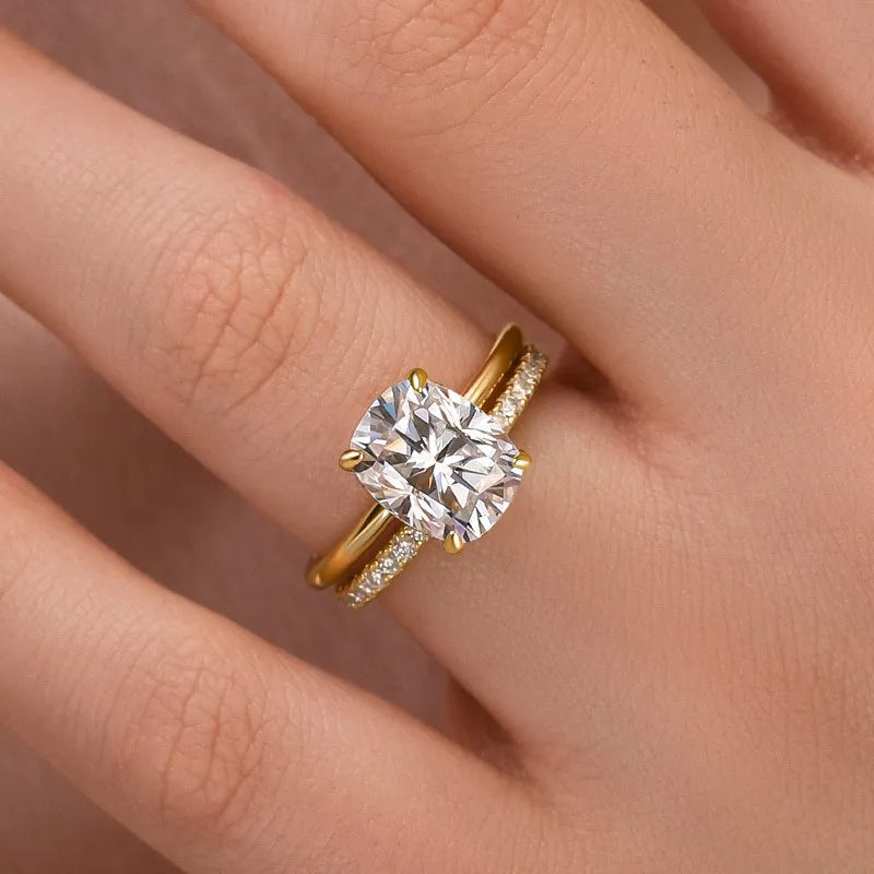 Luna Moissanite 4.0 Ct Cushion Cut Solitaire 2-Pc Wedding Ring Set In Sterling Silver