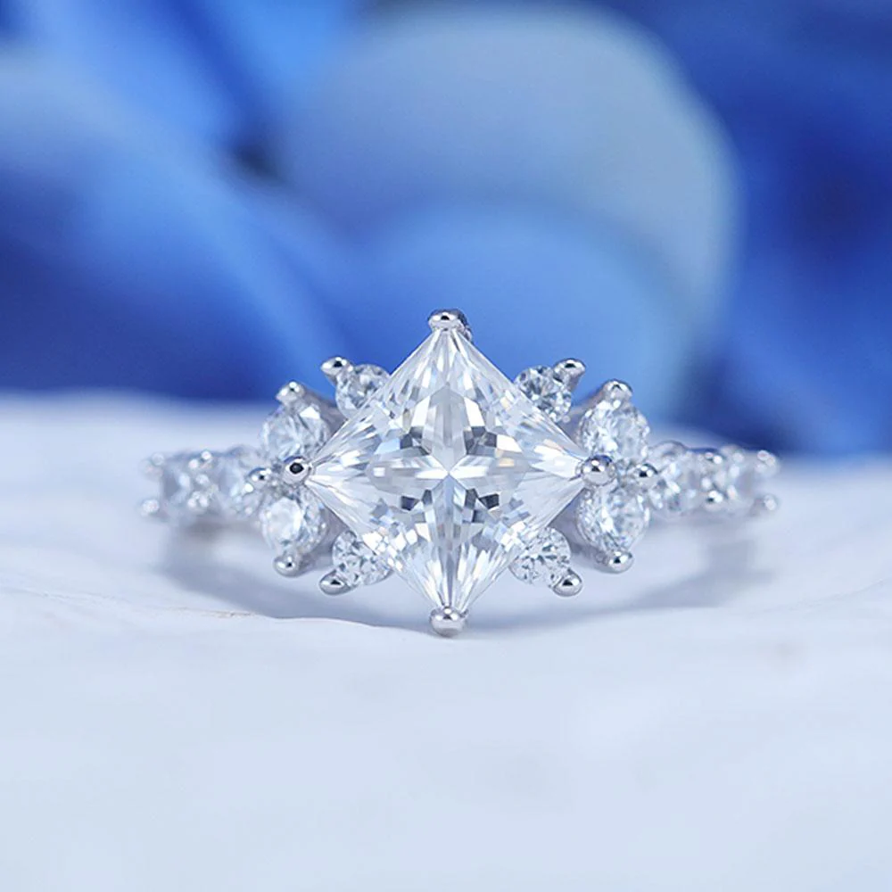 2CT Princess Cut Retro Design Engagement Ring in Sterling Silver