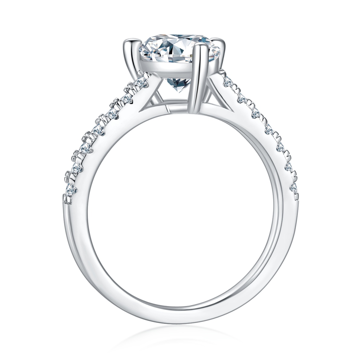 2Ct Moissanite Pear Cut Pave Setting Engagement Ring in Sterling Silver-Sterling Silver-lornajewelry