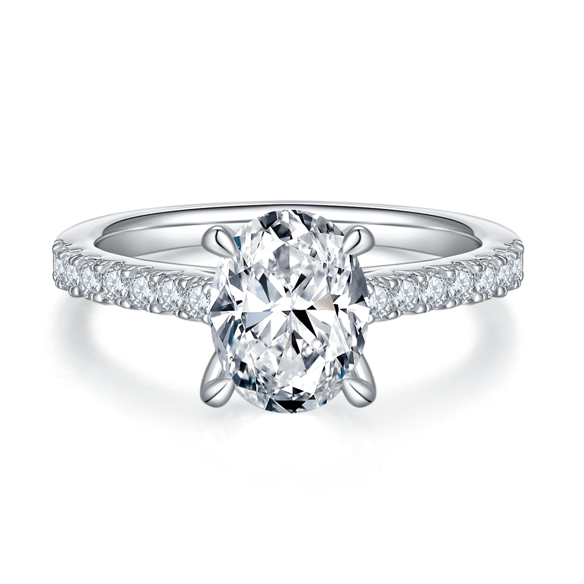 2Ct Moissanite Oval Cut Delicate Pave Engagement Ring in Sterling Silver-Sterling Silver-lornajewelry