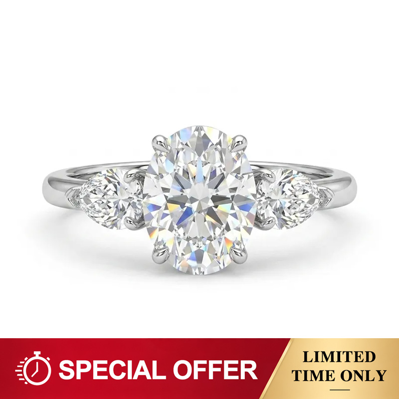 Moissanite 2.0 Ct Oval Cut Three Stone Engagement Ring In Sterling Silver