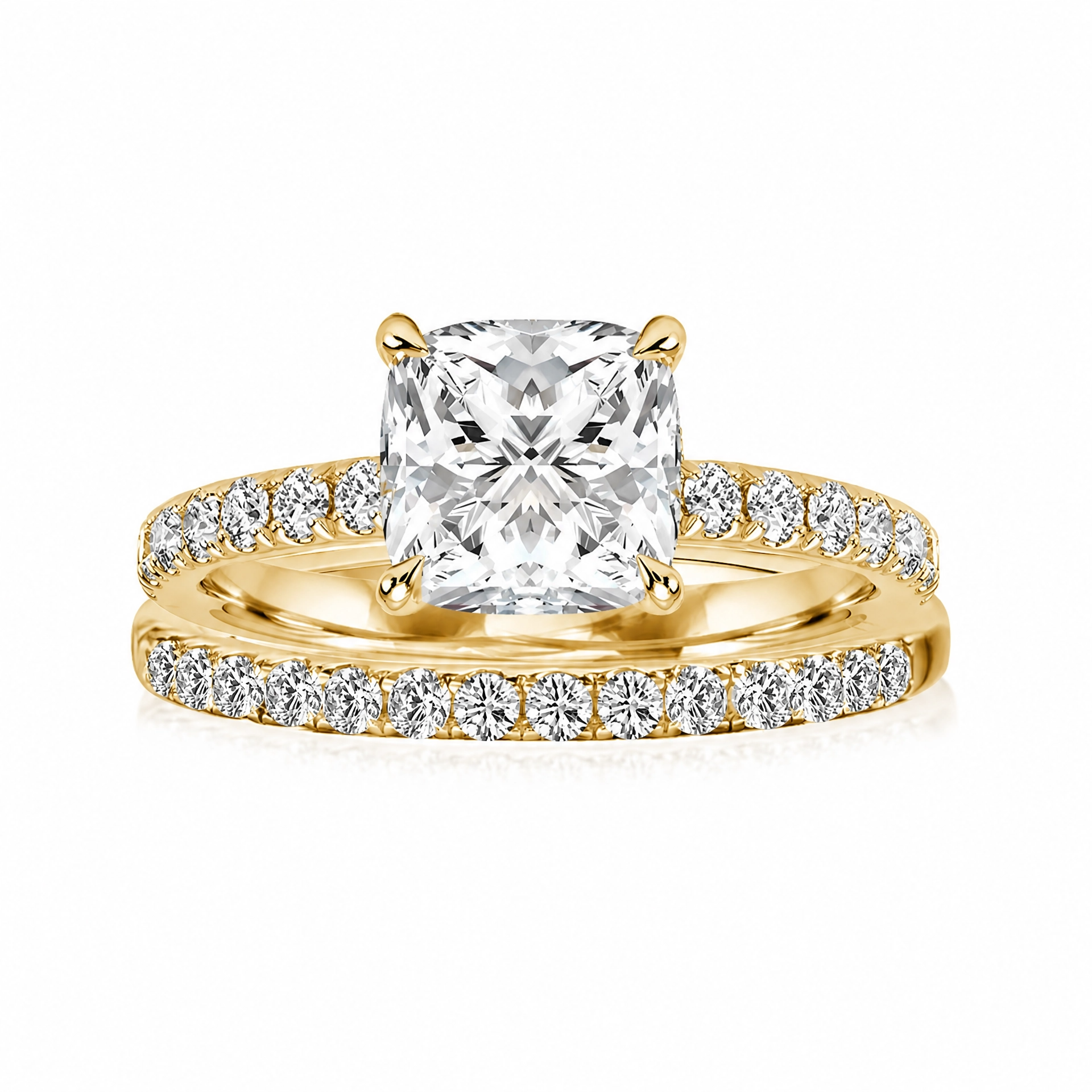 Luna Moissanite 2.0 Ct Cushion Cut Classic 2-Pc Wedding Ring Set In Sterling Silver