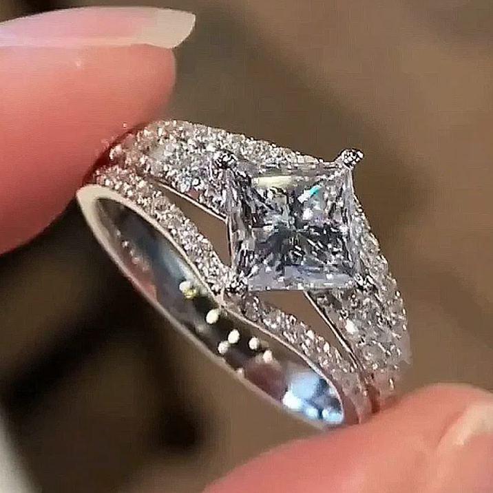 2Ct Moissanite Special Princess Cut Engagement Ring-Sterling Silver-lornajewelry