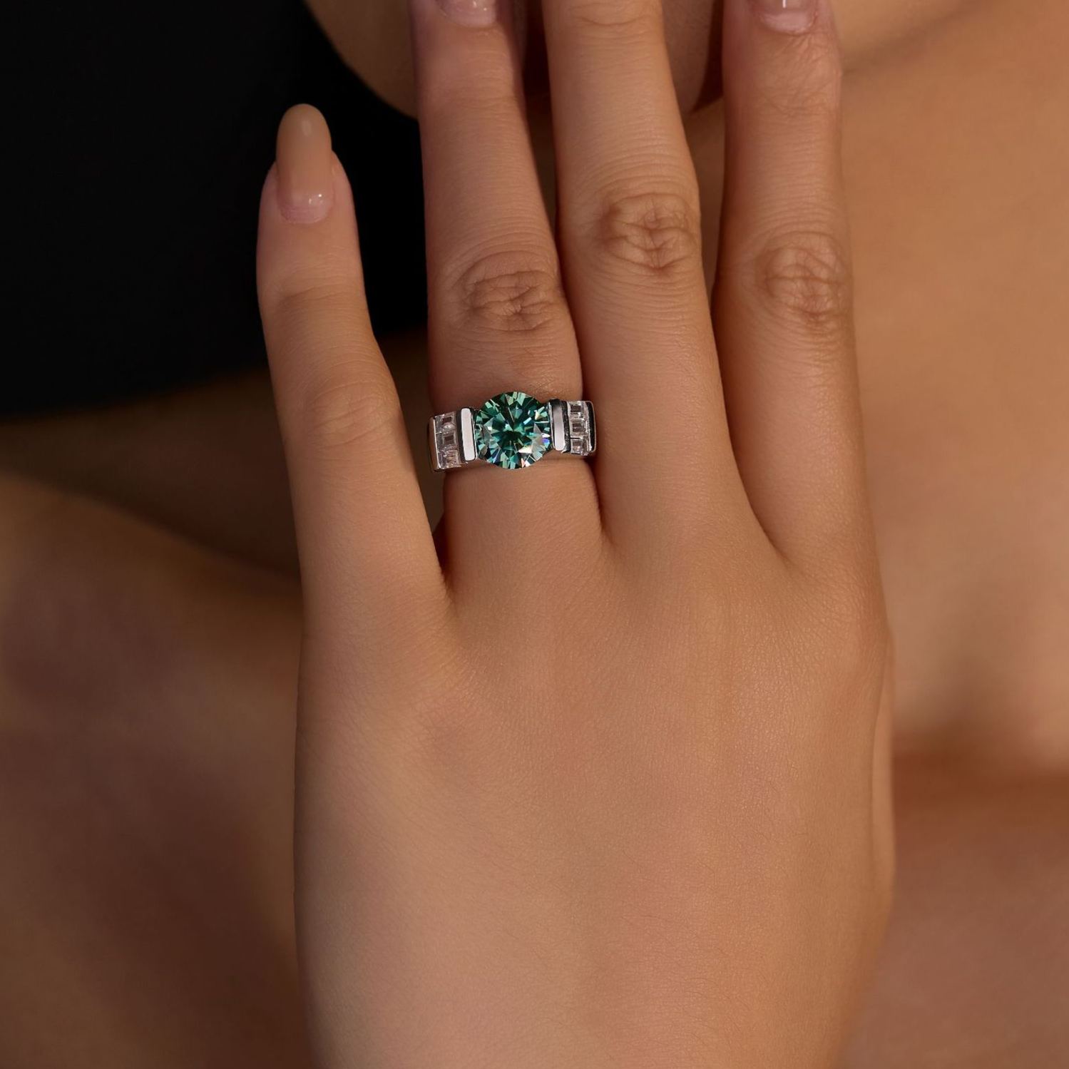 [Copy]3Ct Round Cut Moissanite Two-Tone Hip Hop Style Sterling Silver Engagement Ring