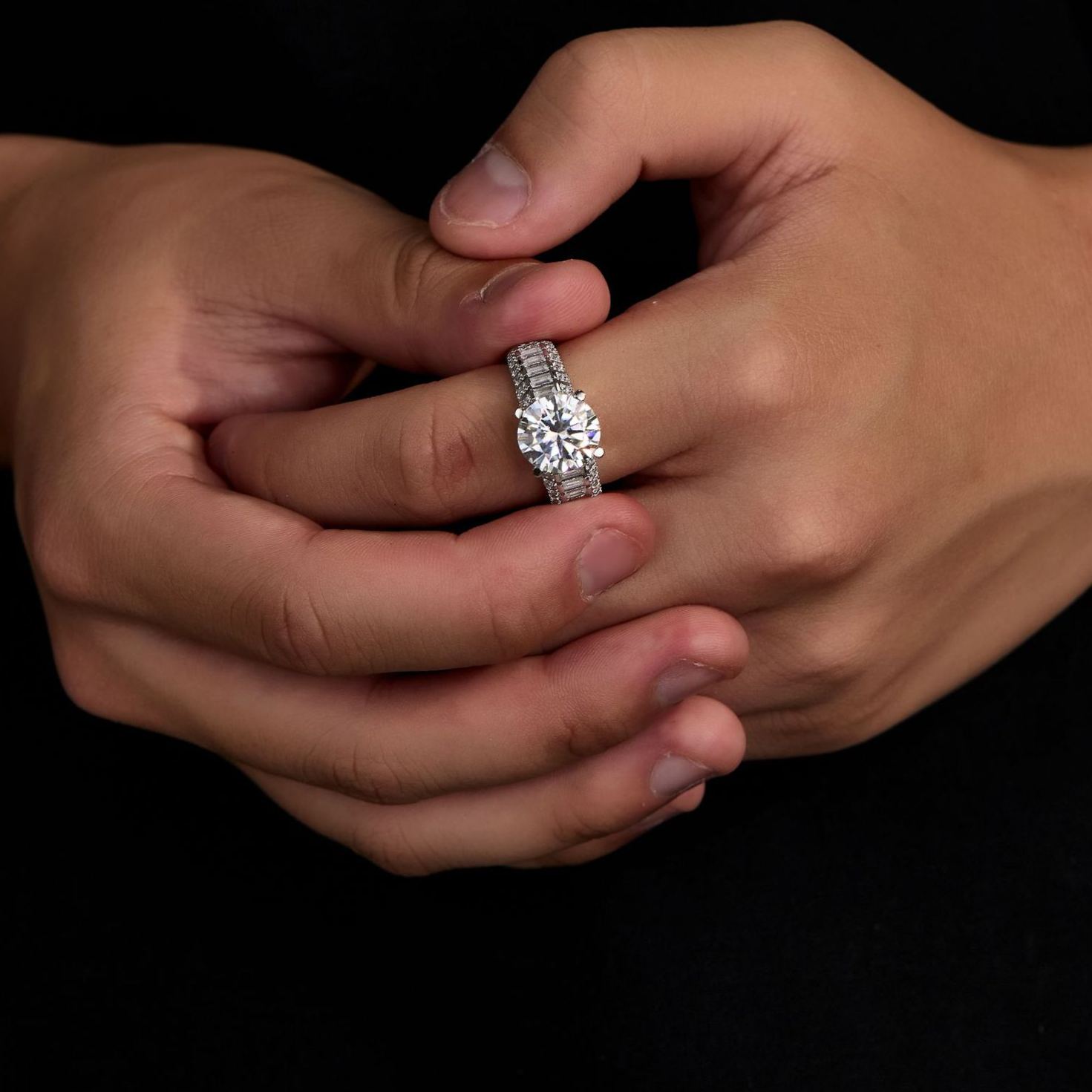 [Copy]3.5Ct  Cushion Cut Moissanite Pave Luxurious  Eye-Catching  Sterling Silver Engagement Ring