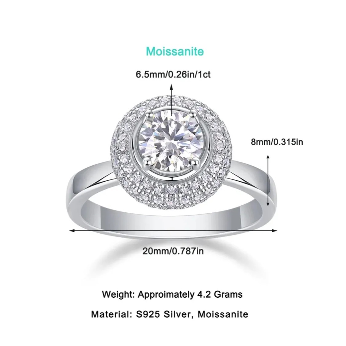 1Ct Round Cut Moissanite Centerpiece Halo Timeless Sparkle Sterling Silver Engagement Ring