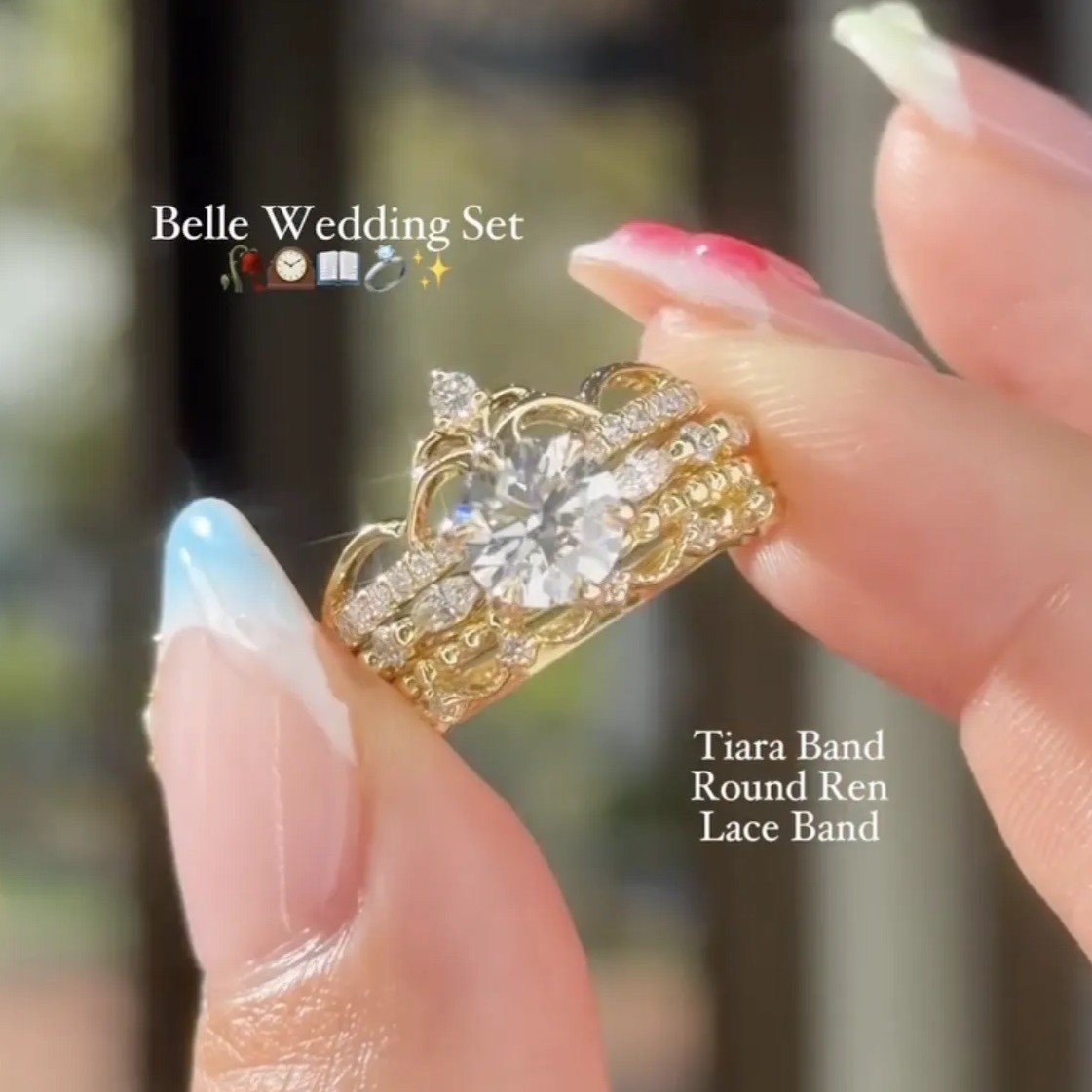 1Ct Moissanite Vintage Tiara Crown Wedding Ring Set 3 Pieces For Women In Sterling Silver