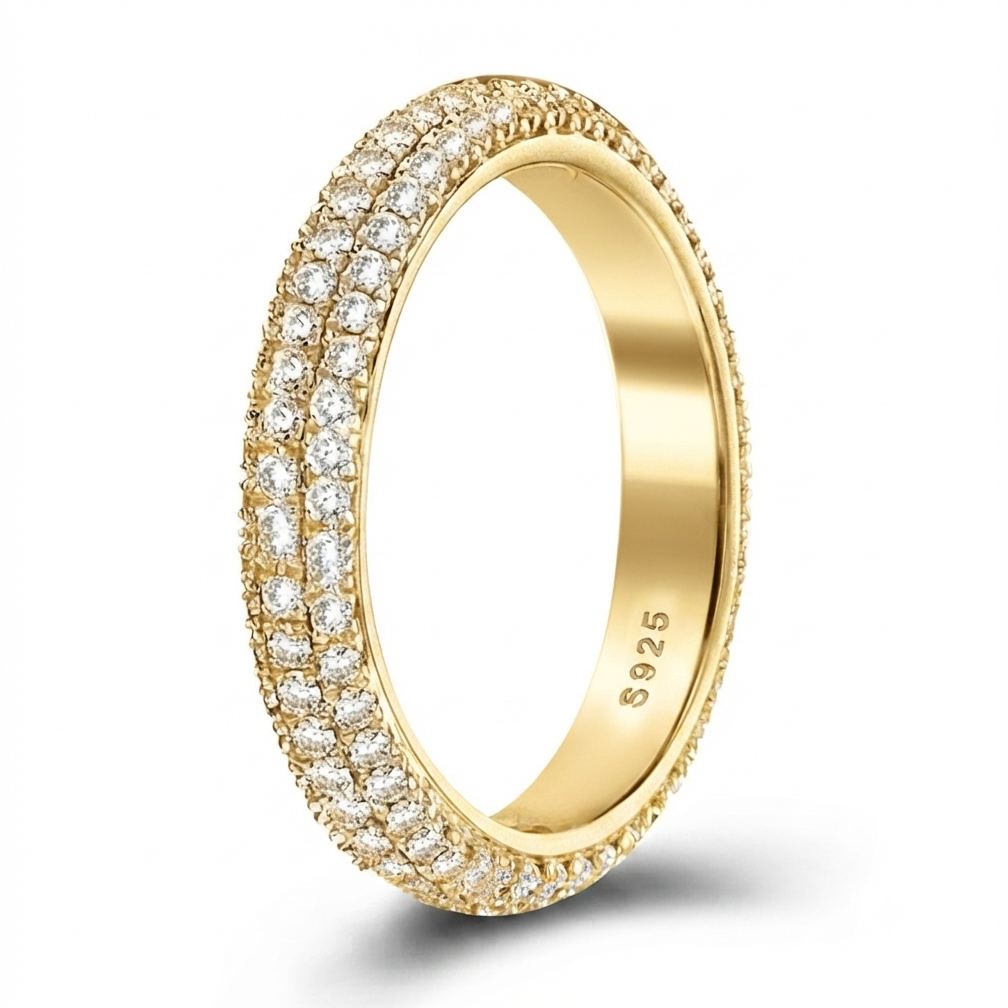 Luna Moissanite Round Cut Classic 3 Row Full Eternity Wedding Band In Sterling Silver