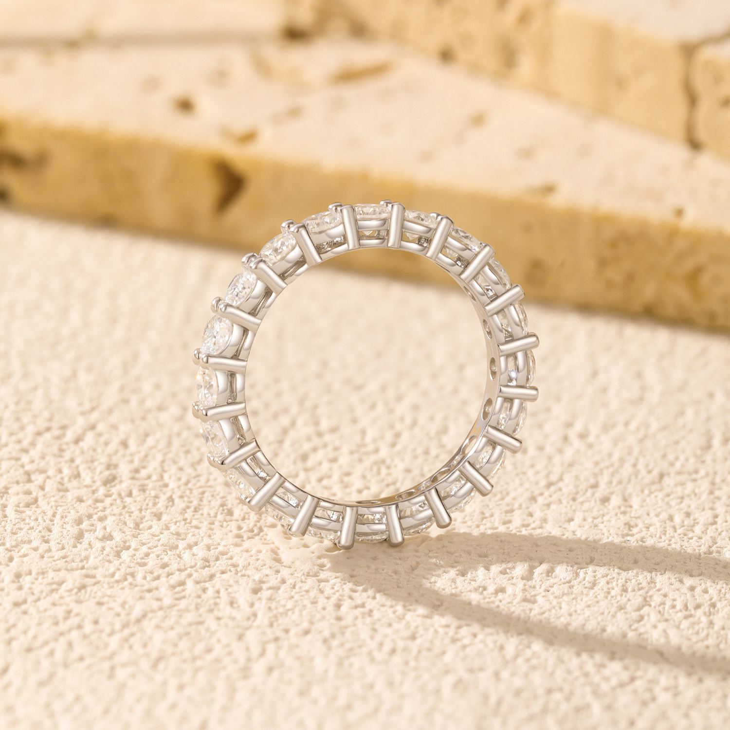 Luna Moissanite Round Cut 3.0mm Classic Full Eternity Wedding Band In Sterling Silver