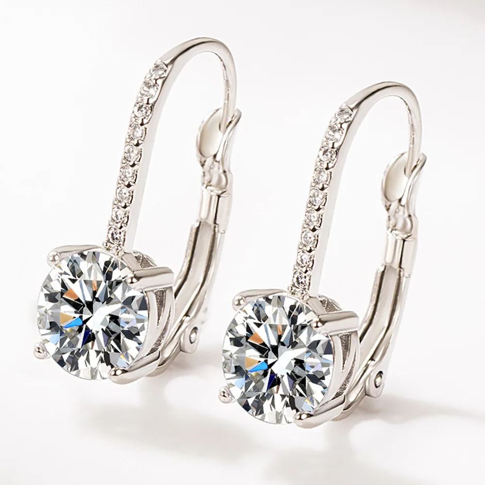 Luna Moissanite 2.0 Ct Round Cut Leverback Earrings In Sterling Silver