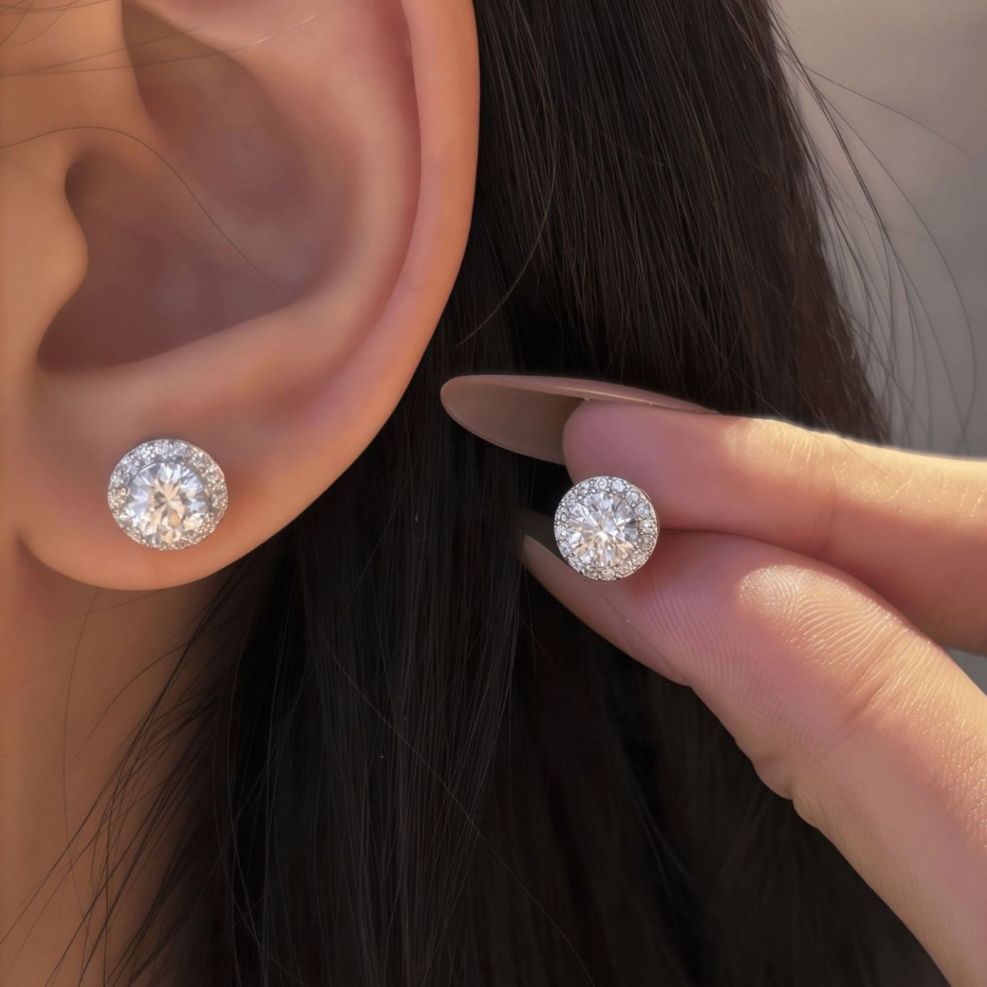 Luna Moissanite 1.0 Ct ～ 6.0 Ct Round Cut Halo Stud Earrings In Sterling Silver