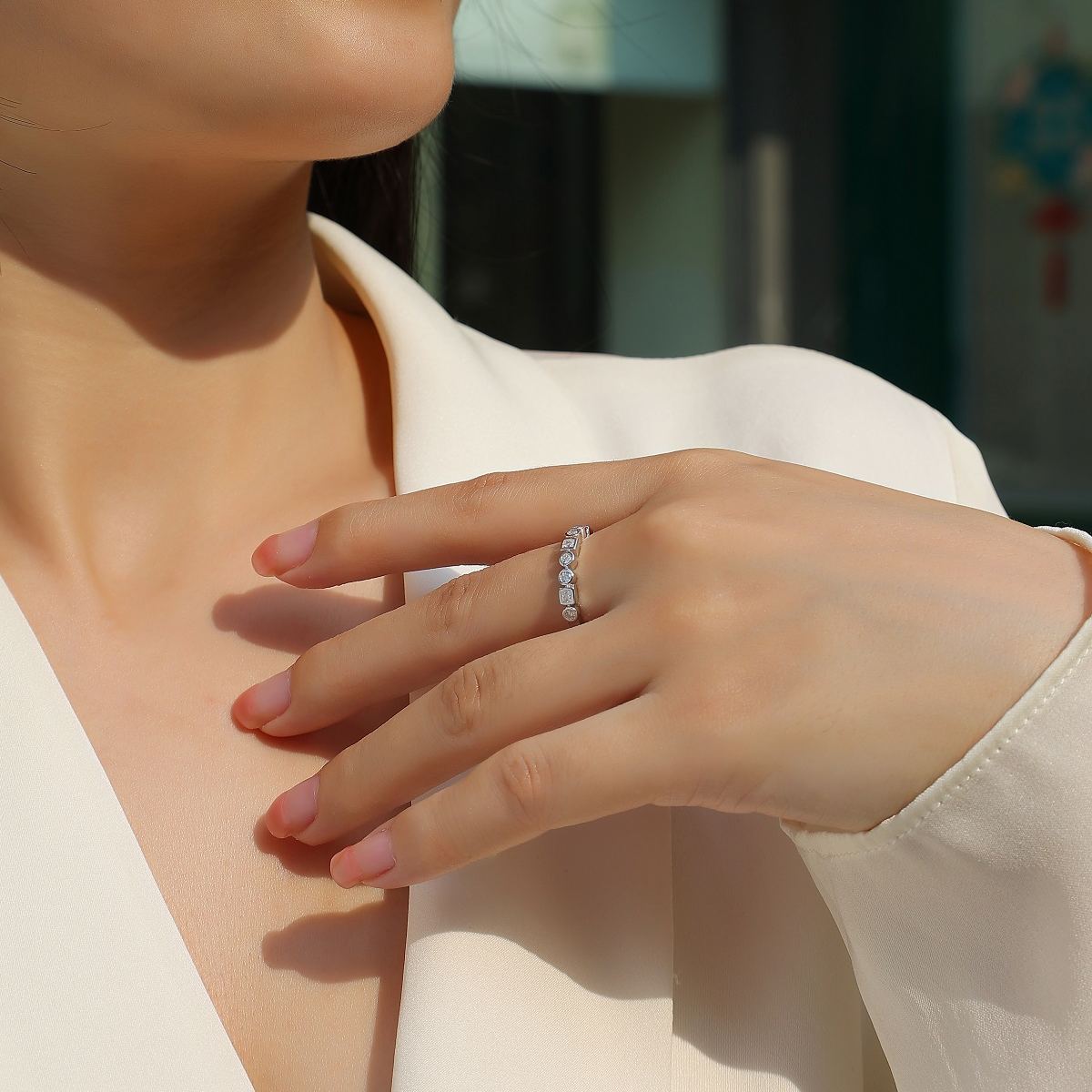 Moissanite Round & Princess Cut Irregular Design Women's Wedding Band In Sterling Silver-Sterling Silver-lornajewelry