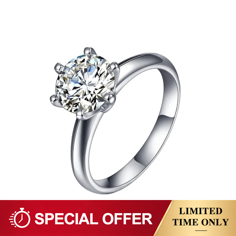 Moissanite 0.5 Ct ～ 5.0 Ct Round Cut Classic Solitaire Six-Prong Engagement Ring In Sterling Silver