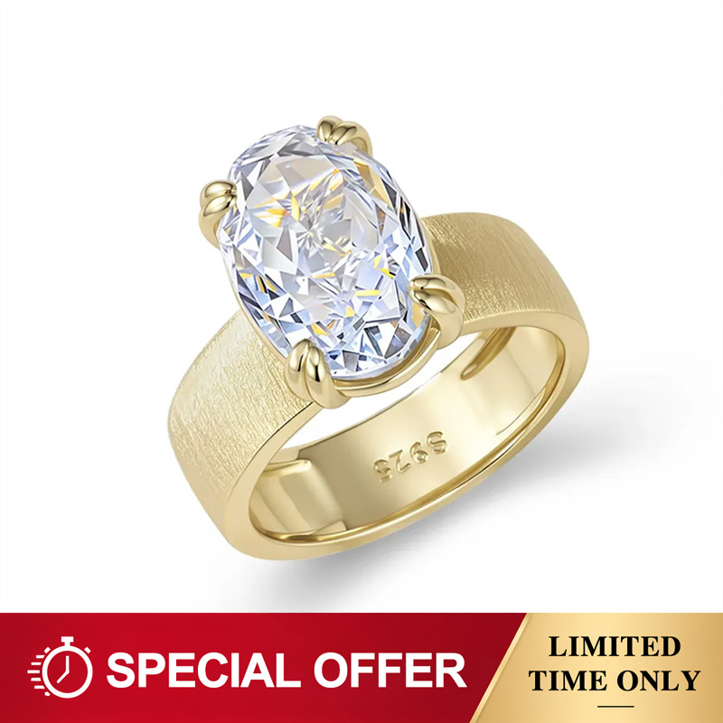 Moissanite 4.0 Ct Oval Cut Solitaire Wide Band Brushed Engagement Ring In Sterling Silver